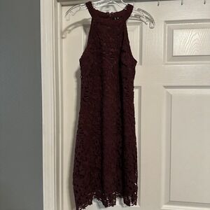 Lulu's Love Poem Magenta Lace Halter Dress Size Large Mini